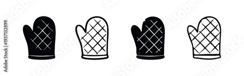 Oven Mitt Kitchen Glove Icon Set