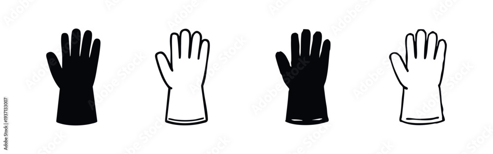 Fototapeta premium Cleaning Gloves Icon Set in Solid and Outline Style