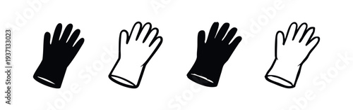 Cleaning gloves icons set. Rubber gloves for household chores, protection, hygiene. Vector illustration.