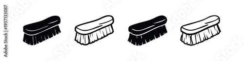 Scrub Brush Icons Set in Solid and Hand-Drawn Styles, Household Cleaning Tool Vector Illustration