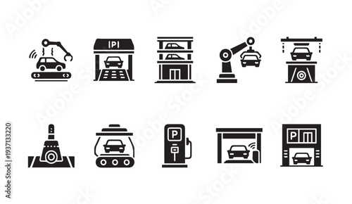 Modern parking and automotive service icons set