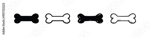 Hand Drawn Dog Bone Icon Set. Doodle Style Pet Treat Food Symbols for Canine Products.