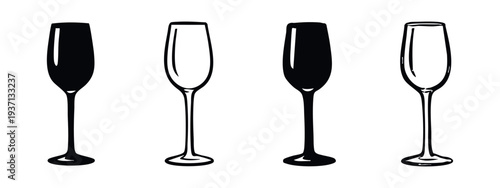 Hand Drawn Empty Champagne Flute Icon Set. Doodle Style Drinkware for Celebrations.