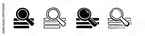 Search and Data Analysis Icons Set, Magnifying Glass Over Files Vector Illustrations for Business and Technology