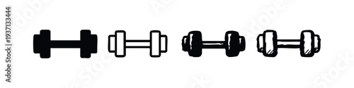 Collection of Black and White Dumbbell Icons for Fitness and Exercise