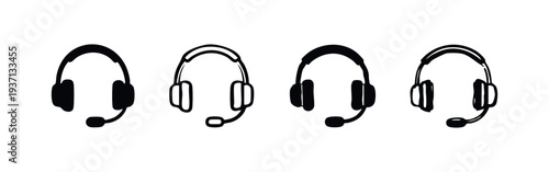 Customer Support Headset Icons Set, Call Center Communication Vector Symbols for Online Service and Remote Work