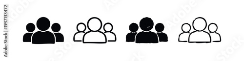 Group of people user icons, team and community symbols with hand-drawn and solid variations for social concepts