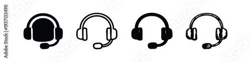 Customer Service Headset Icons Pack, Communication and Support Headphones Vector Set for Call Centers