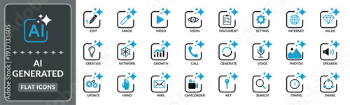 AI Generated icon set. Set of AI logo, ai sparkle and artificial intelligence buttons icon - Stock Vector 