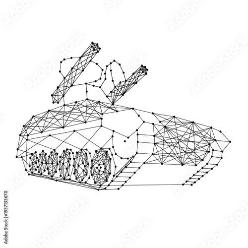 anti-aircraft missile launcher mounted on tracked combat vehicle from abstract futuristic polygonal black lines and dots