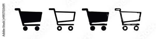 Hand Drawn Shopping Cart Icon Set. Doodle Style Retail and E-commerce Symbols in Black and White.