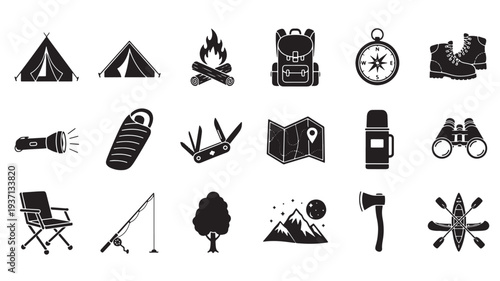 Set of 20 camping icons vector