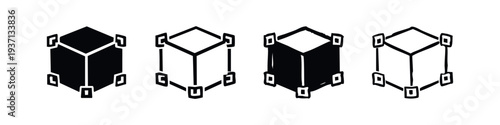 3D Cube Model with Tracking Points Icon Set for AR/VR