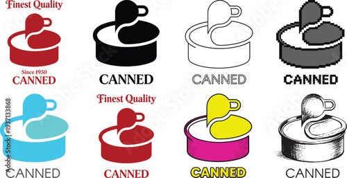 Canned Food Icon Set – Pop Art, Pixel, Line Art, Vintage Label Variations
