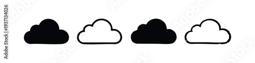 Hand Drawn Cloud Storage and Computing Icons, Doodle Style Internet Cloud Symbols
