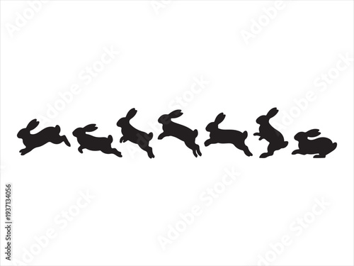 Running rabbit silhouette leaping pose vector, Running Rabbit Silhouette Sequence Bunny Motion Vector Illustration
