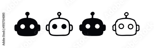 Cute Robot Head AI Icons Set. Artificial Intelligence Bot Symbols Collection for Robotics and Chatbot Design.