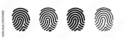 Fingerprint Biometric Identification Icons. Digital Identity and Authentication Symbol Set for Secure Access and Data Privacy.