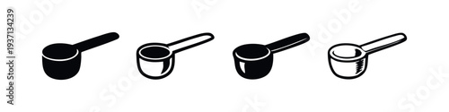 Coffee Scoop Measuring Spoon Vector Icon Set. Barista Utensil Silhouettes for Portion Control and Brewing Preparation