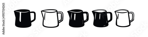 Hand-drawn vector set of beer mugs and pitchers in black and white styles, isolated on white.