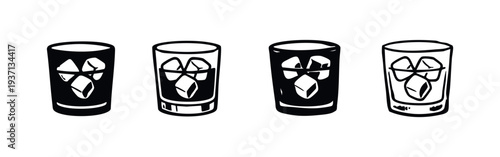 Glasses filled with ice cubes icons, perfect for cold beverages and drink concepts.
