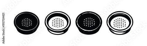Coffee filter basket icon set, for brewing espresso and filtered coffee.