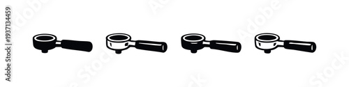Collection of Portafilter Icons. Espresso Machine Handle Silhouettes and Outlined Symbols for Barista and Coffee Shop Use.