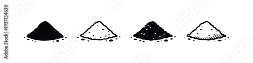 Coffee Grounds Pile Icon Set. Ground Coffee or Powder Symbols for Brewing.