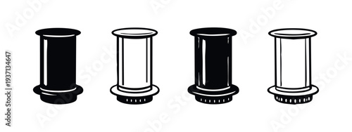 Coffee Tamper or Portafilter Handle Icon Set. Barista Tool Vector Silhouette and Outline Collection.