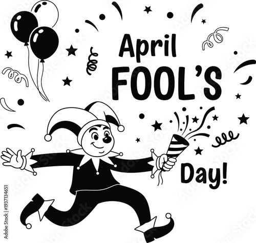 April fools day silhouette graphic with jester celebrating