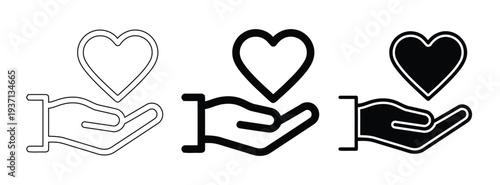 Hands holding heart icons convey love, giving, and support concepts.