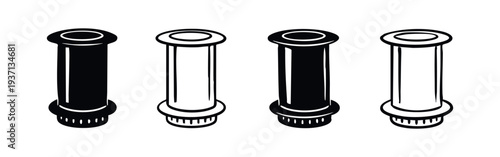 Portafilter Handle or Coffee Tamper Icon Set. Barista Equipment Vector Silhouette and Outline.