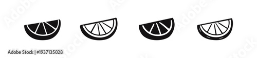 Four clean and modern citrus fruit slice icons, featuring different solid and outline variations on a white background.