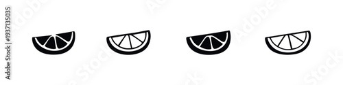 Stylized set of four citrus fruit wedge icons, perfect for representing lemon, lime, or orange slices in various graphics.