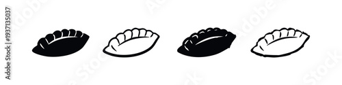 Collection of four gyoza and potsticker icons, presented in a clean black and white design for web or print projects.