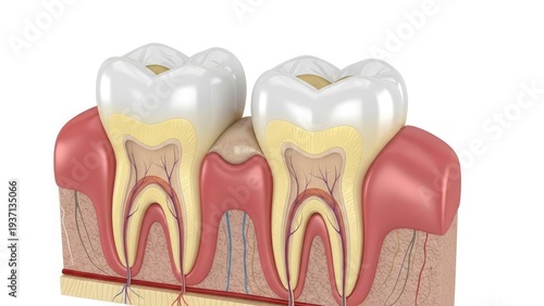 3D Render of Human Teeth Cross-Section Showing Dental Health Structure