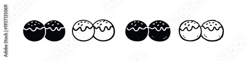 Set of four decorative Easter egg icons with wavy lines and sprinkles, available in solid black and outlined versions.