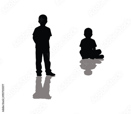 Graphic portrayal of two children's silhouettes, one standing and one sitting, illustrating the simple yet profound concept of growth, play, and presence in early life