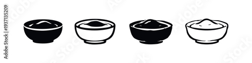 Espresso shot cup icon set. Small drink glass symbols with frothy liquid.