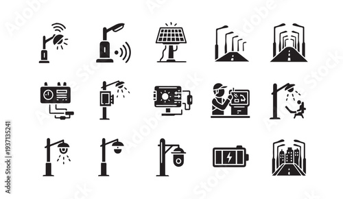 Smart city streetlights with solar panels and wireless charging