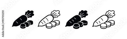 Carrot Vegetable and Slices Icon Set. Diet Food and Fresh Produce Symbols in Glyph and Outline Style.