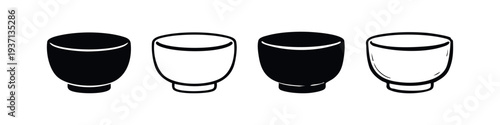 Chawan Japanese Tea Cup Icon Collection. Matcha Bowl Vector Symbols for Hot Drinks in Glyph and Outline Style.