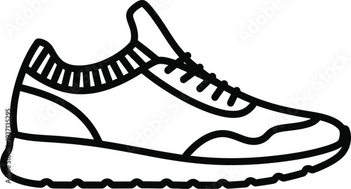 Knit Upper Sneaker Black Outline Icon – Editable Stroke Flat Vector Knit Shoe Line Symbol for Web & App UI