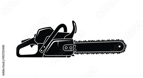 A black and white illustration depicting a gasoline powered chainsaw on a white background high quality professional