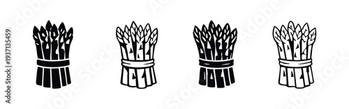 Asparagus bundles icon set. Hand-drawn stylized silhouettes of fresh asparagus for vegetable-themed designs.