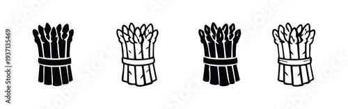 Asparagus stalks icon set. Refined silhouettes of fresh asparagus bundles for healthy food and produce graphics.