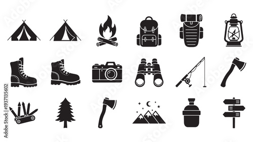 Set of 20 camping icons vector