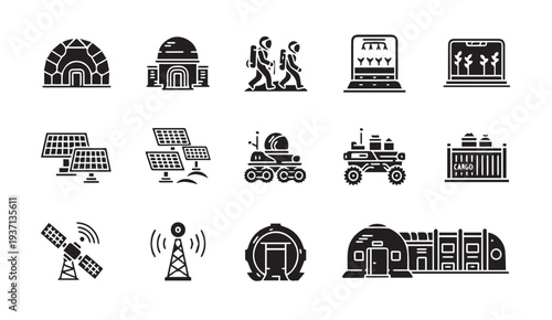 Space exploration and technology icons set