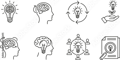 line drawn icons representing creative ideas and brainstorming concepts