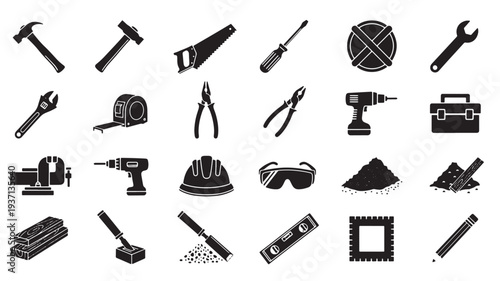 Set of 20 construction tools icons vector